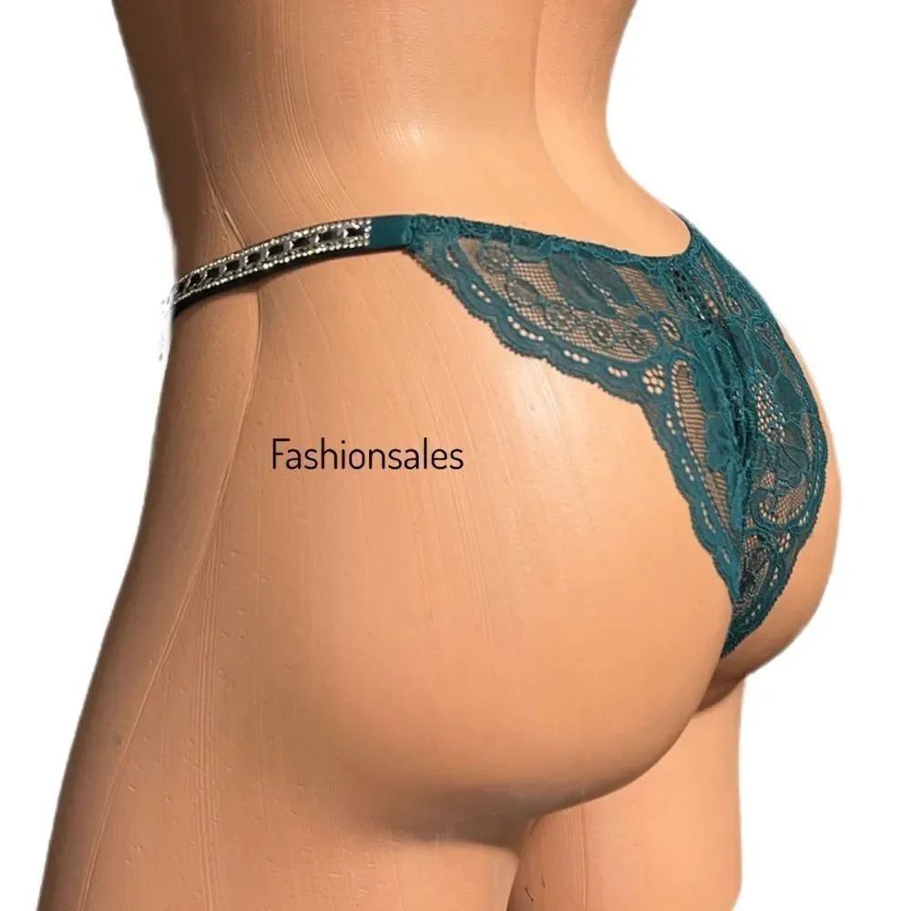 Victorias Secret Bling Stones / chain shine strap Lace Brazilian Panty Green M